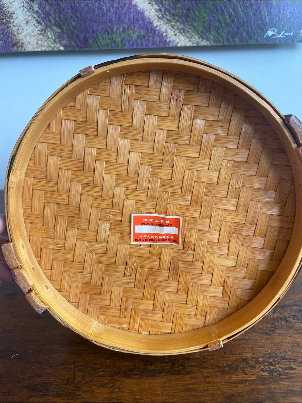 Handwoven Bamboo Stacking Basket with Handle - Red and Brown